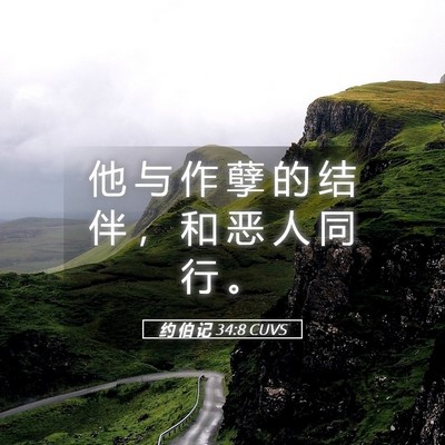 Picture 05 - 约 伯 记 34:8 CUVS - 他 与 作 孽 的 结 伴 ， 和 恶 人 同 - Bible Verse Picture