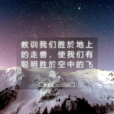 Picture 05 - 约 伯 记 35:11 CUVS - 教 训 我 们 胜 於 地 上 的 走 兽 ， - Bible Verse Picture