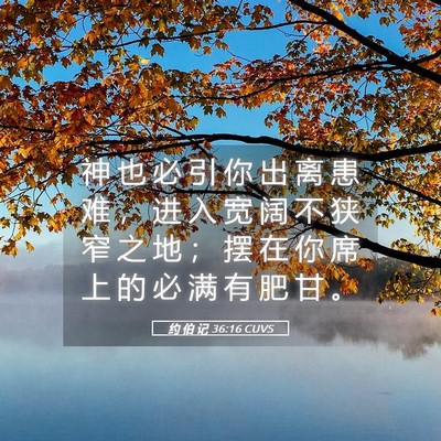 Picture 05 - 约 伯 记 36:16 CUVS - 神 也 必 引 你 出 离 患 难 ， 进 入 - Bible Verse Picture