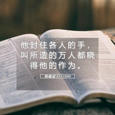Picture 05 - 约 伯 记 37:7 CUVS - 他 封 住 各 人 的 手 ， 叫 所 造 的 - Bible Verse Picture