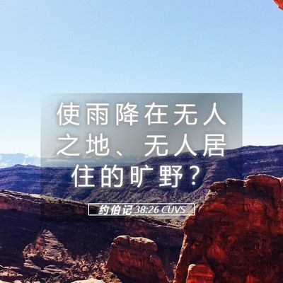 Picture 05 - 约 伯 记 38:26 CUVS - 使 雨 降 在 无 人 之 地 、 无 人 居 - Bible Verse Picture