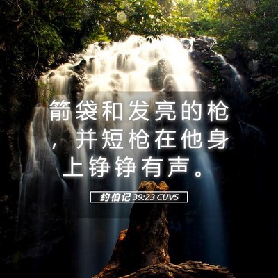Picture 05 - 约 伯 记 39:23 CUVS - 箭 袋 和 发 亮 的 枪 ， 并 短 枪 在 - Bible Verse Picture