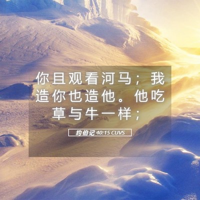 Picture 05 - 约 伯 记 40:15 CUVS - 你 且 观 看 河 马 ； 我 造 你 也 造 - Bible Verse Picture