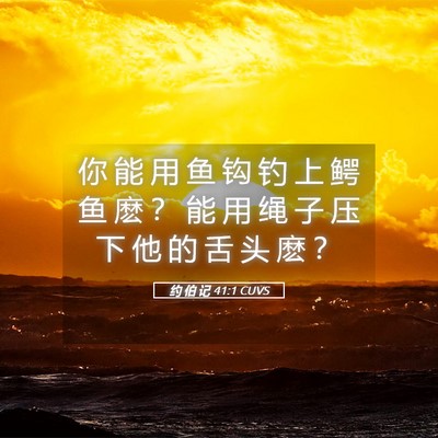 Picture 05 - 约 伯 记 41:1 CUVS - 你 能 用 鱼 钩 钓 上 鳄 鱼 麽 ？ 能 - Bible Verse Picture