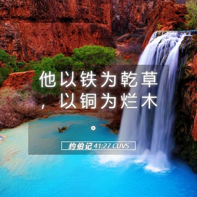 Picture 05 - 约 伯 记 41:27 CUVS - 他 以 铁 为 乾 草 ， 以 铜 为 烂 木 - Bible Verse Picture