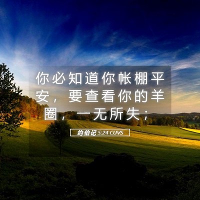 Picture 05 - 约 伯 记 5:24 CUVS - 你 必 知 道 你 帐 棚 平 安 ， 要 查 - Bible Verse Picture