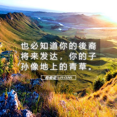 Picture 05 - 约 伯 记 5:25 CUVS - 也 必 知 道 你 的 後 裔 将 来 发 达 - Bible Verse Picture