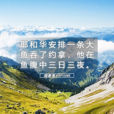 Picture 05 - 约 拿 书 1:17 CUVS - 耶 和 华 安 排 一 条 大 鱼 吞 了 约 - Bible Verse Picture