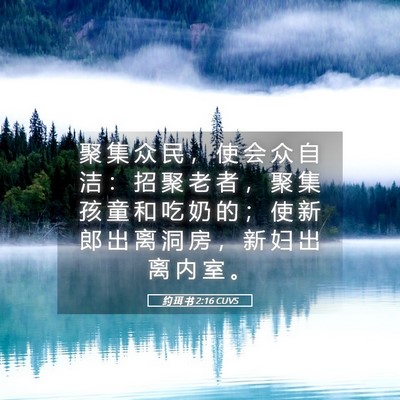 Picture 05 - 约 珥 书 2:16 CUVS - 聚 集 众 民 ， 使 会 众 自 洁 ： 招 - Bible Verse Picture