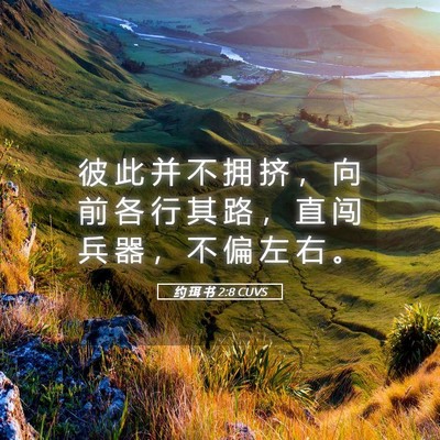 Picture 05 - 约 珥 书 2:8 CUVS - 彼 此 并 不 拥 挤 ， 向 前 各 行 其 - Bible Verse Picture