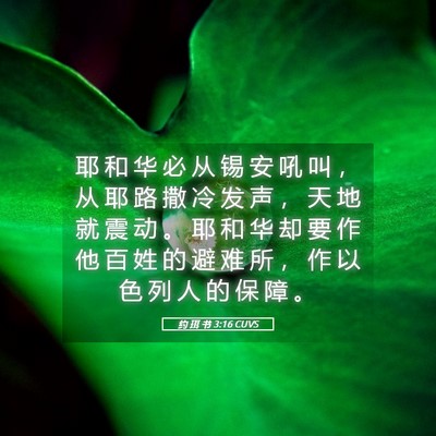 Picture 05 - 约 珥 书 3:16 CUVS - 耶 和 华 必 从 锡 安 吼 叫 ， 从 耶 - Bible Verse Picture