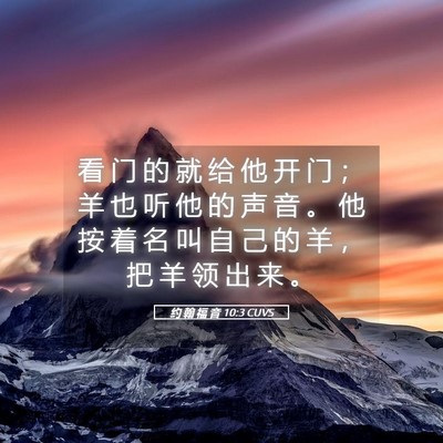 Picture 05 - 约 翰 福 音 10:3 CUVS - 看 门 的 就 给 他 开 门 ； 羊 也 听 - Bible Verse Picture
