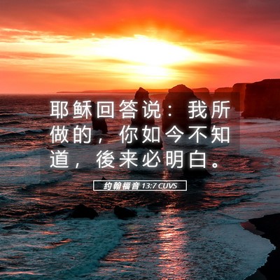 Picture 05 - 约 翰 福 音 13:7 CUVS - 耶 稣 回 答 说 ： 我 所 做 的 ， 你 - Bible Verse Picture
