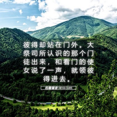 Picture 05 - 约 翰 福 音 18:16 CUVS - 彼 得 却 站 在 门 外 。 大 祭 司 所 - Bible Verse Picture