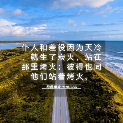 Picture 05 - 约 翰 福 音 18:18 CUVS - 仆 人 和 差 役 因 为 天 冷 ， 就 生 - Bible Verse Picture