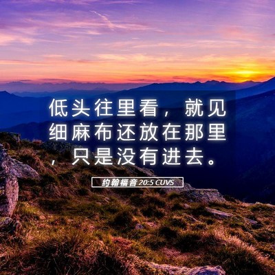 Picture 05 - 约 翰 福 音 20:5 CUVS - 低 头 往 里 看 ， 就 见 细 麻 布 还 - Bible Verse Picture