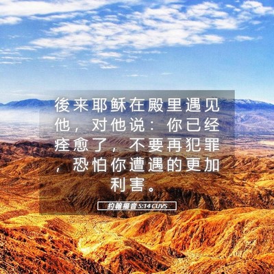 Picture 05 - 约 翰 福 音 5:14 CUVS - 後 来 耶 稣 在 殿 里 遇 见 他 ， 对 - Bible Verse Picture