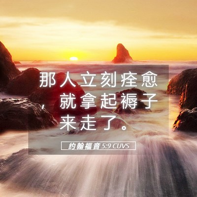 Picture 05 - 约 翰 福 音 5:9 CUVS - 那 人 立 刻 痊 愈 ， 就 拿 起 褥 子 - Bible Verse Picture