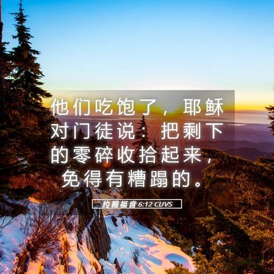 Picture 05 - 约 翰 福 音 6:12 CUVS - 他 们 吃 饱 了 ， 耶 稣 对 门 徒 说 - Bible Verse Picture