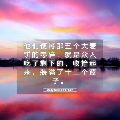 Picture 05 - 约 翰 福 音 6:13 CUVS - 他 们 便 将 那 五 个 大 麦 饼 的 零 - Bible Verse Picture