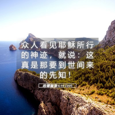 Picture 05 - 约 翰 福 音 6:14 CUVS - 众 人 看 见 耶 稣 所 行 的 神 迹 ， - Bible Verse Picture