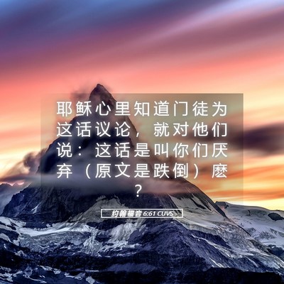 Picture 05 - 约 翰 福 音 6:61 CUVS - 耶 稣 心 里 知 道 门 徒 为 这 话 议 - Bible Verse Picture