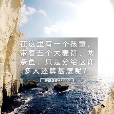 Picture 05 - 约 翰 福 音 6:9 CUVS - 在 这 里 有 一 个 孩 童 ， 带 着 五 - Bible Verse Picture