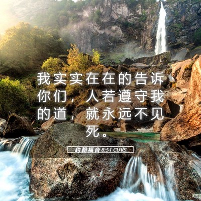 Picture 05 - 约 翰 福 音 8:51 CUVS - 我 实 实 在 在 的 告 诉 你 们 ， 人 - Bible Verse Picture