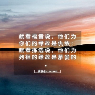 Picture 05 - 罗 马 书 11:28 CUVS - 就 着 福 音 说 ， 他 们 为 你 们 的 - Bible Verse Picture