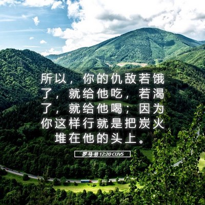 Picture 05 - 罗 马 书 12:20 CUVS - 所 以 ， 你 的 仇 敌 若 饿 了 ， 就 - Bible Verse Picture