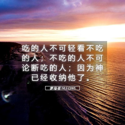 Picture 05 - 罗 马 书 14:3 CUVS - 吃 的 人 不 可 轻 看 不 吃 的 人 ； - Bible Verse Picture