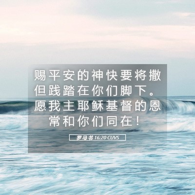 Picture 05 - 罗 马 书 16:20 CUVS - 赐 平 安 的 神 快 要 将 撒 但 践 踏 - Bible Verse Picture