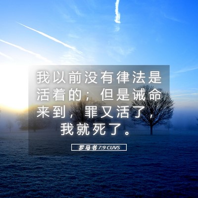 Picture 05 - 罗 马 书 7:9 CUVS - 我 以 前 没 有 律 法 是 活 着 的 ； - Bible Verse Picture
