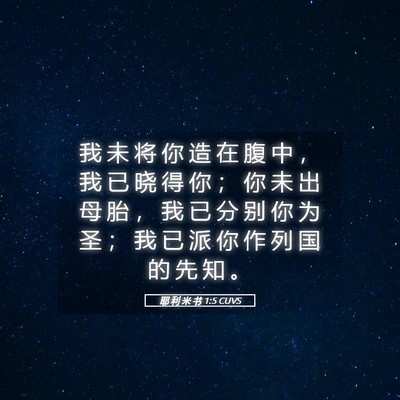 Picture 05 - 耶 利 米 书 1:5 CUVS - 我 未 将 你 造 在 腹 中 ， 我 已 晓 - Bible Verse Picture