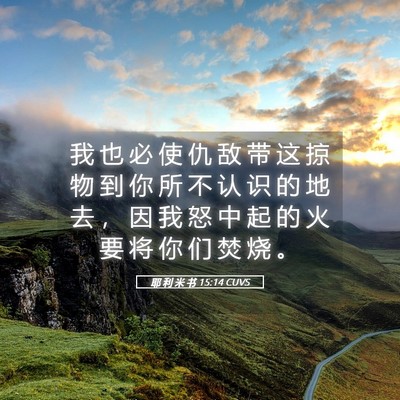 Picture 05 - 耶 利 米 书 15:14 CUVS - 我 也 必 使 仇 敌 带 这 掠 物 到 你 - Bible Verse Picture