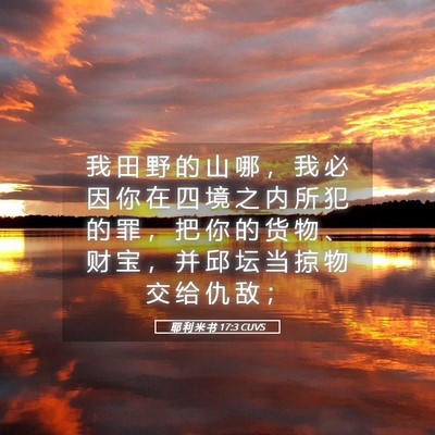 Picture 05 - 耶 利 米 书 17:3 CUVS - 我 田 野 的 山 哪 ， 我 必 因 你 在 - Bible Verse Picture