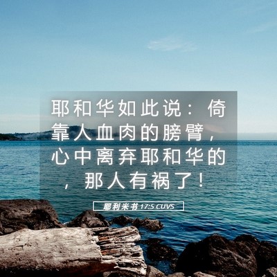 Picture 05 - 耶 利 米 书 17:5 CUVS - 耶 和 华 如 此 说 ： 倚 靠 人 血 肉 - Bible Verse Picture