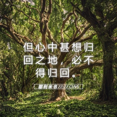 Picture 05 - 耶 利 米 书 22:27 CUVS - 但 心 中 甚 想 归 回 之 地 ， 必 不 - Bible Verse Picture