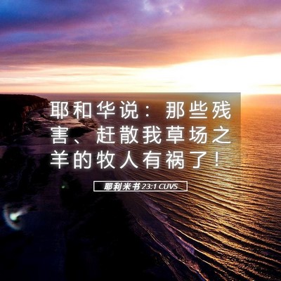 Picture 05 - 耶 利 米 书 23:1 CUVS - 耶 和 华 说 ： 那 些 残 害 、 赶 散 - Bible Verse Picture