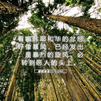 Picture 05 - 耶 利 米 书 23:19 CUVS - 看 哪 ！ 耶 和 华 的 忿 怒 好 像 暴 - Bible Verse Picture