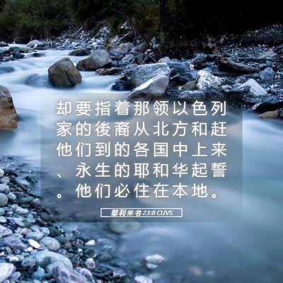 Picture 05 - 耶 利 米 书 23:8 CUVS - 却 要 指 着 那 领 以 色 列 家 的 後 - Bible Verse Picture