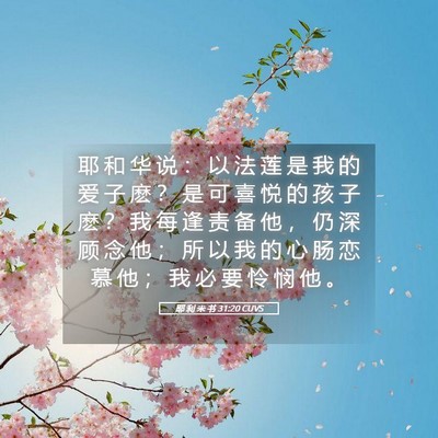 Picture 05 - 耶 利 米 书 31:20 CUVS - 耶 和 华 说 ： 以 法 莲 是 我 的 爱 - Bible Verse Picture