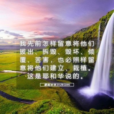 Picture 05 - 耶 利 米 书 31:28 CUVS - 我 先 前 怎 样 留 意 将 他 们 拔 出 - Bible Verse Picture