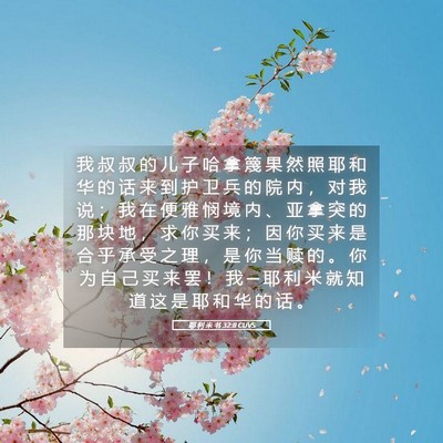 Picture 05 - 耶 利 米 书 32:8 CUVS - 我 叔 叔 的 儿 子 哈 拿 篾 果 然 照 - Bible Verse Picture
