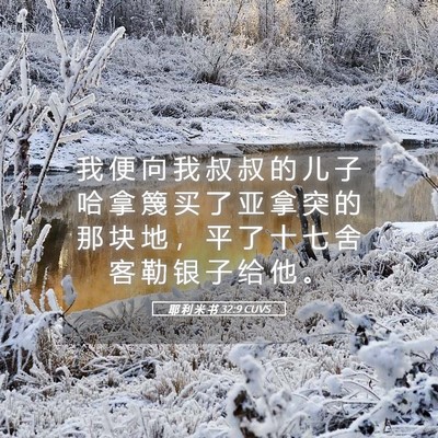 Picture 05 - 耶 利 米 书 32:9 CUVS - 我 便 向 我 叔 叔 的 儿 子 哈 拿 篾 - Bible Verse Picture