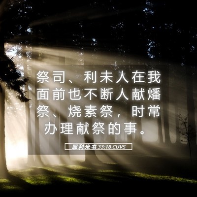 Picture 05 - 耶 利 米 书 33:18 CUVS - 祭 司 、 利 未 人 在 我 面 前 也 不 - Bible Verse Picture