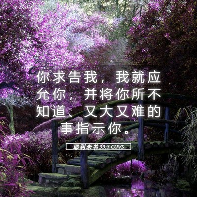 Picture 05 - 耶 利 米 书 33:3 CUVS - 你 求 告 我 ， 我 就 应 允 你 ， 并 - Bible Verse Picture