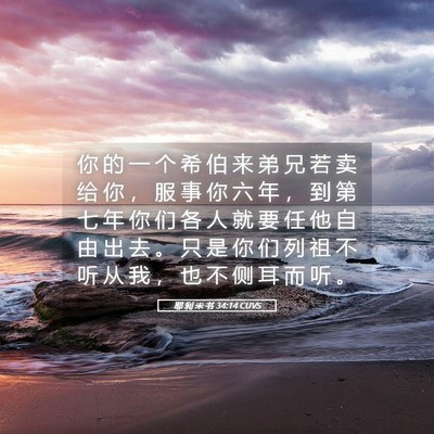 Picture 05 - 耶 利 米 书 34:14 CUVS - 你 的 一 个 希 伯 来 弟 兄 若 卖 给 - Bible Verse Picture