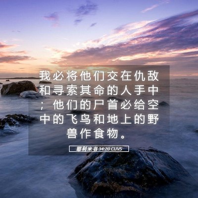 Picture 05 - 耶 利 米 书 34:20 CUVS - 我 必 将 他 们 交 在 仇 敌 和 寻 索 - Bible Verse Picture