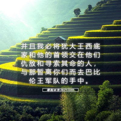 Picture 05 - 耶 利 米 书 34:21 CUVS - 并 且 我 必 将 犹 大 王 西 底 家 和 - Bible Verse Picture